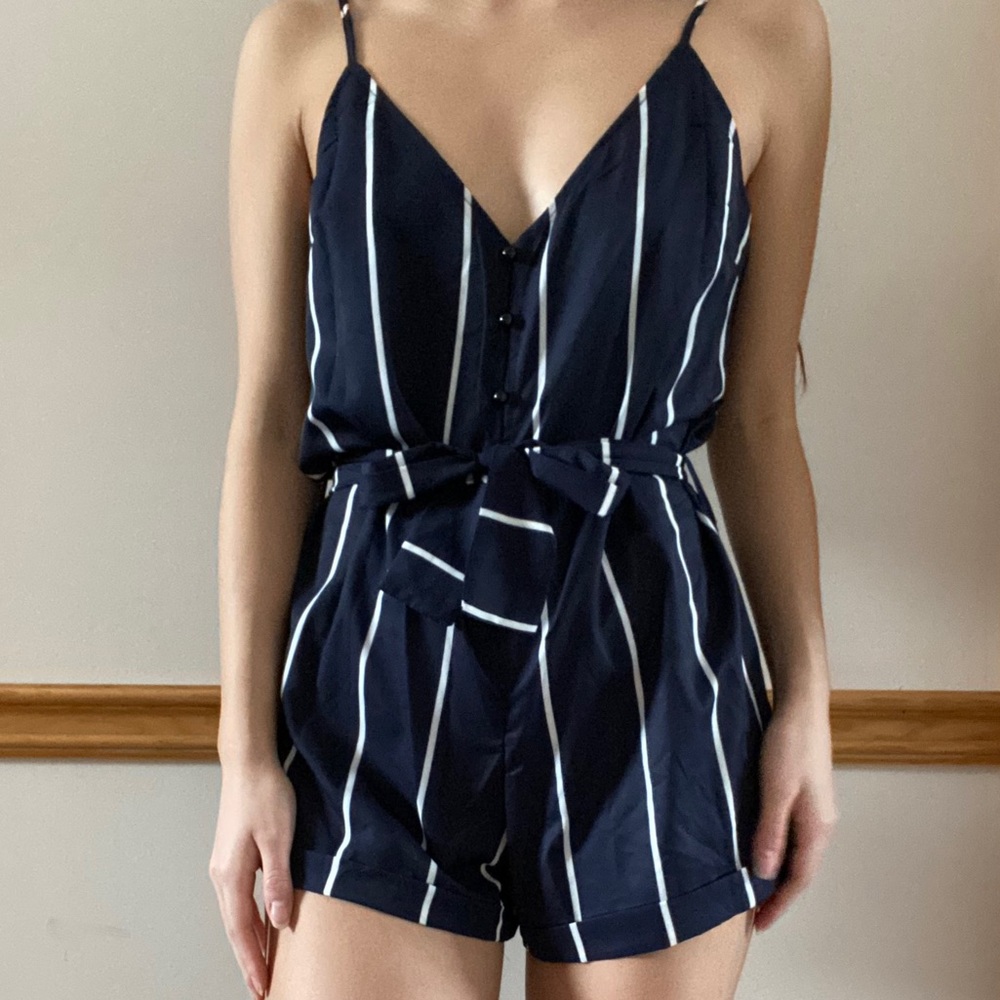 Zaful blue and white stripped romper